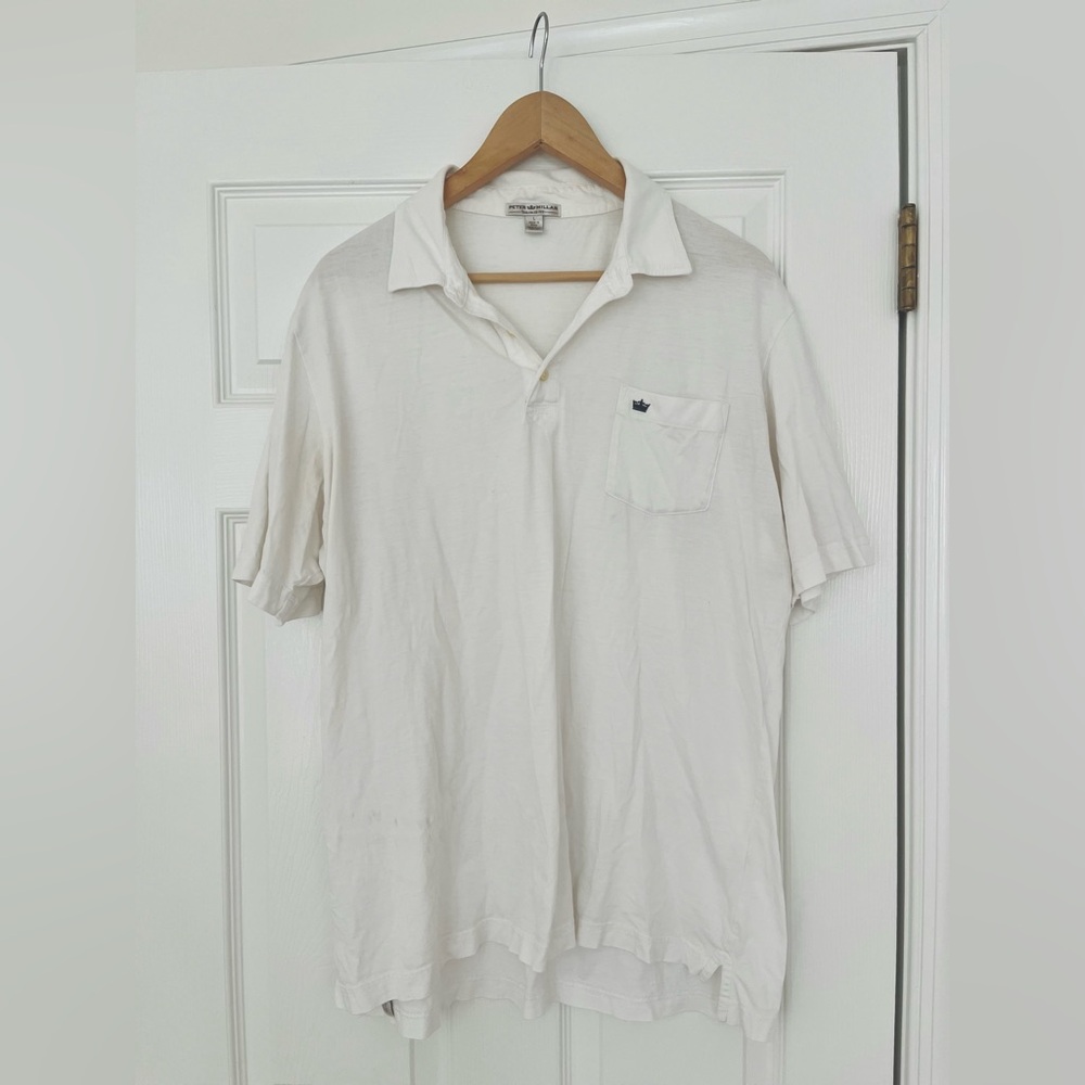 Peter Millar Mens La Solid White Pima Cotton Fighting Irish Golf Summer Polo